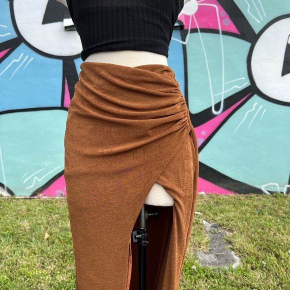 Lovers and Friends Brown Helena Maxi High Slit Skirt Size M - Picture 3 of 7